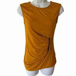 Colori Marjorie Sleeveless Draped Zipper Top Mustard Yellow Small Made in Canada